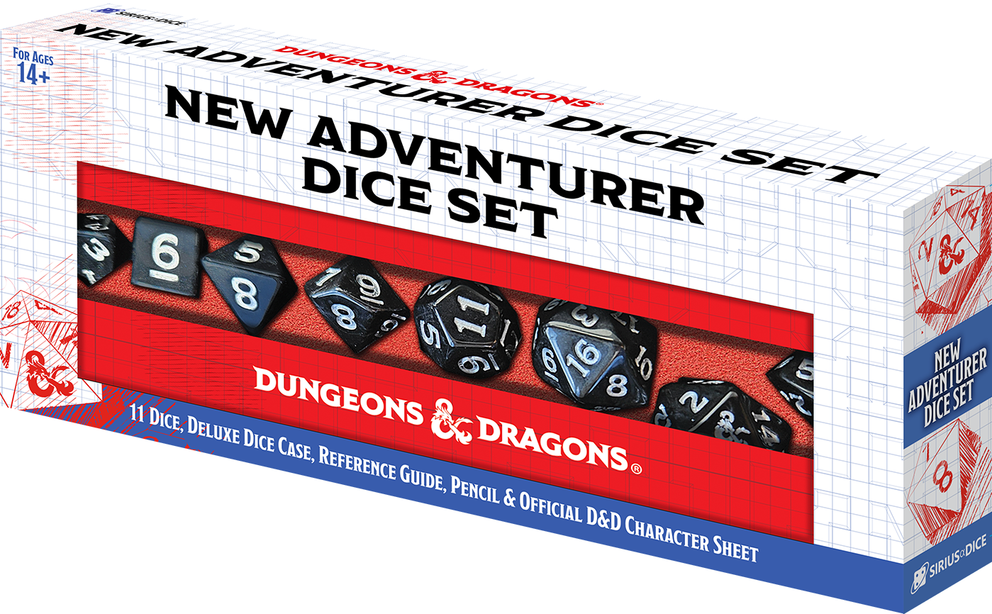 DND NEW ADVENTURER SET BLACK DICE Dice & Counters Sirius Dice | Red Claw Gaming