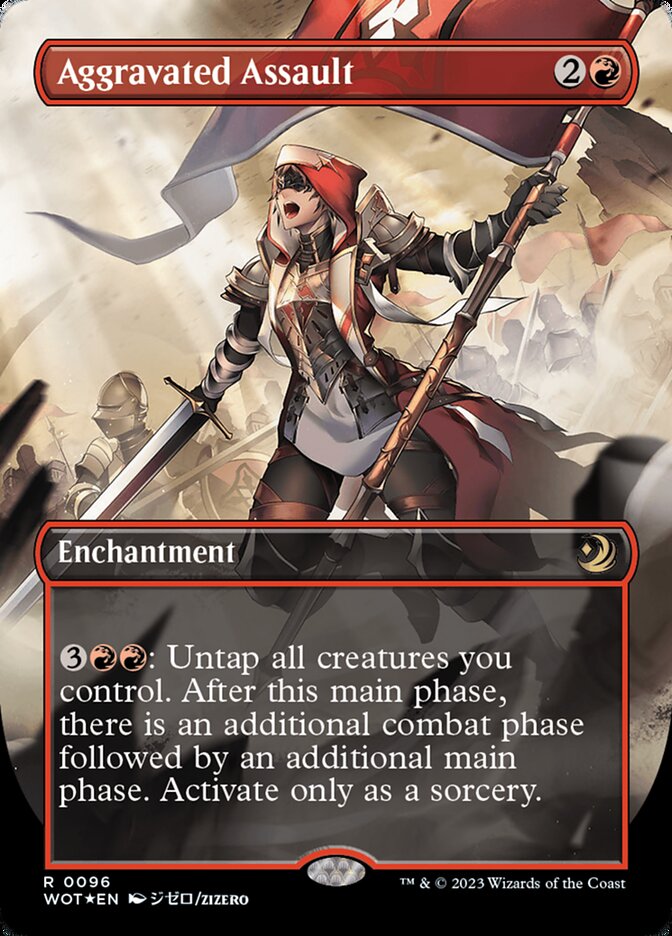 Aggravated Assault (Anime Borderless) (Confetti Foil) [Wilds of Eldraine: Enchanting Tales] MTG Single Magic: The Gathering    | Red Claw Gaming