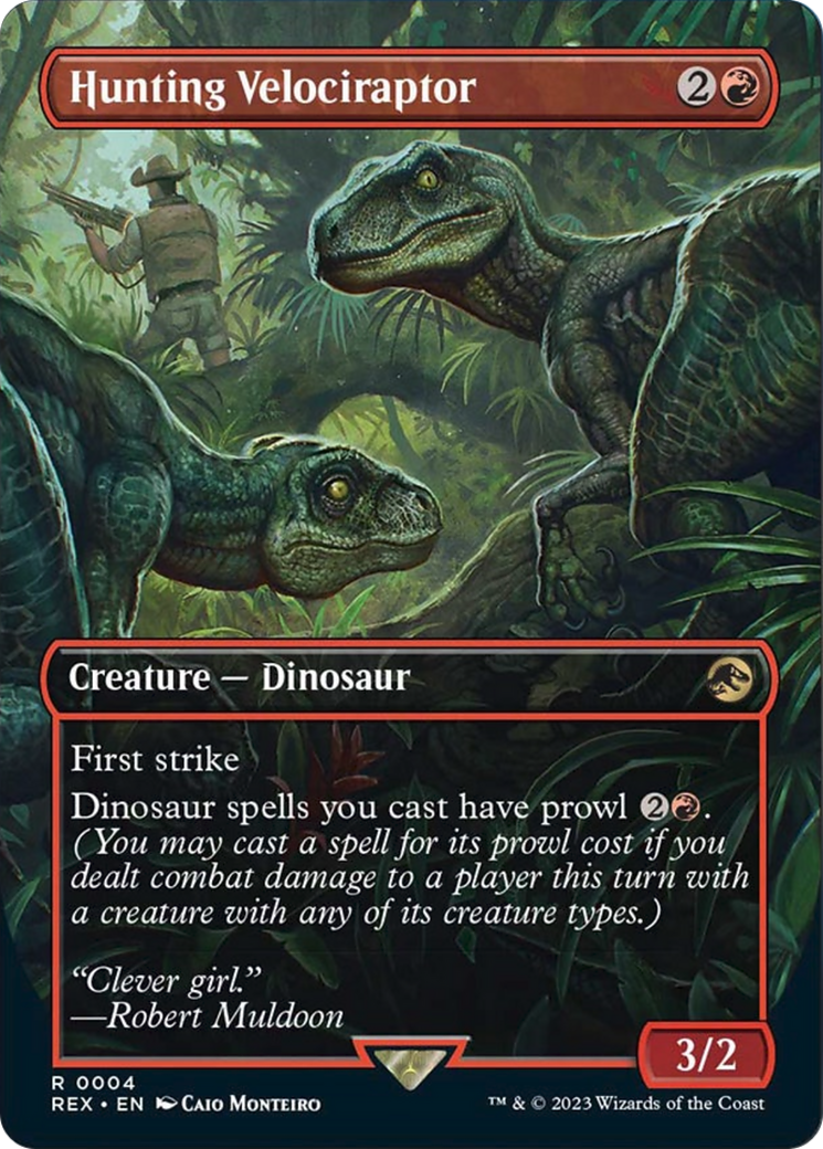 Hunting Velociraptor (Borderless) [Jurassic World Collection] MTG Single Magic: The Gathering    | Red Claw Gaming