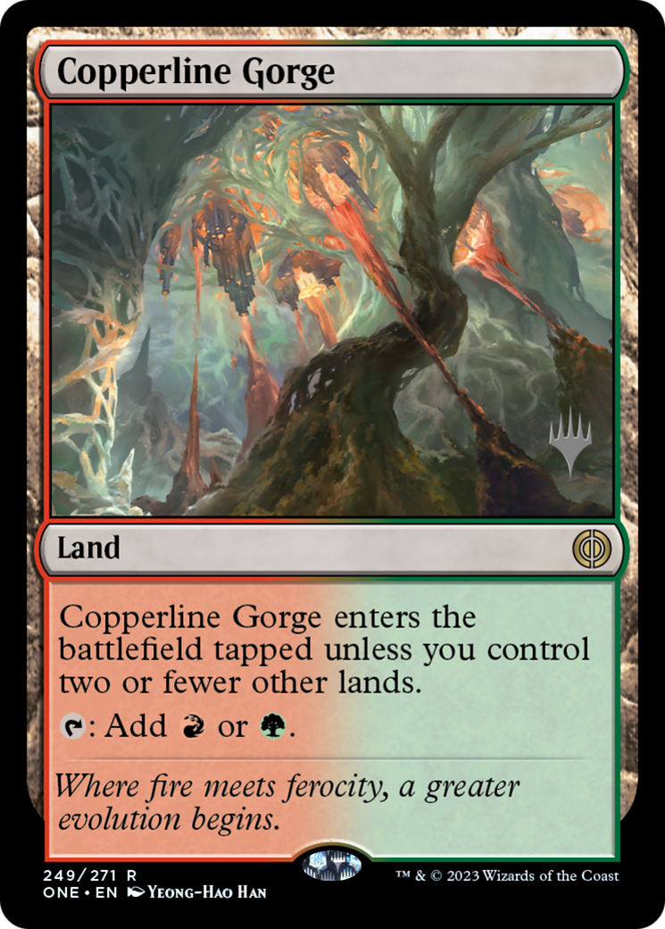 Copperline Gorge (Promo Pack) [Phyrexia: All Will Be One Promos] MTG Single Magic: The Gathering    | Red Claw Gaming