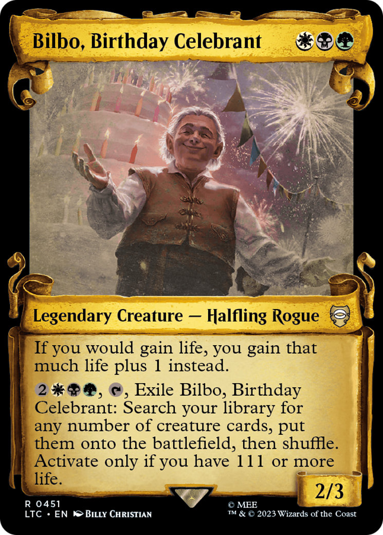 Bilbo, Birthday Celebrant [The Lord of the Rings: Tales of Middle-Earth Commander Showcase Scrolls] MTG Single Magic: The Gathering    | Red Claw Gaming