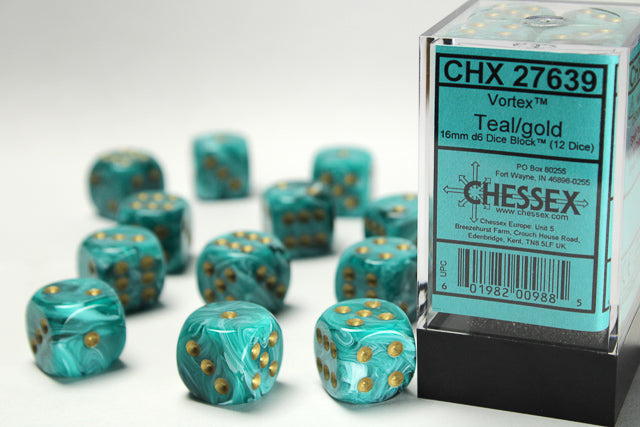 Vortex - Teal/gold - 16mm d6 Set Dice Chessex    | Red Claw Gaming