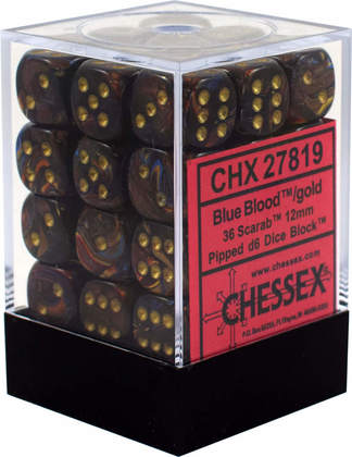 Scarab Blue Blood/Gold 12mm D6 Dice Chessex    | Red Claw Gaming