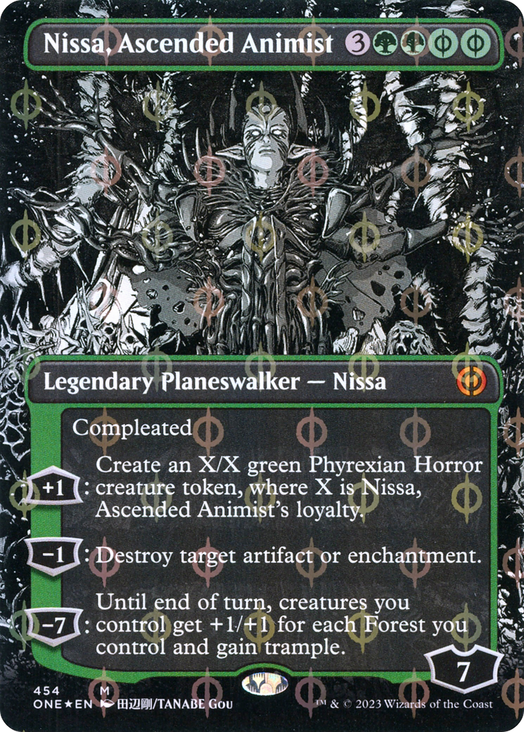 Nissa, Ascended Animist (Borderless Manga Step-and-Compleat Foil) [Phyrexia: All Will Be One] MTG Single Magic: The Gathering    | Red Claw Gaming