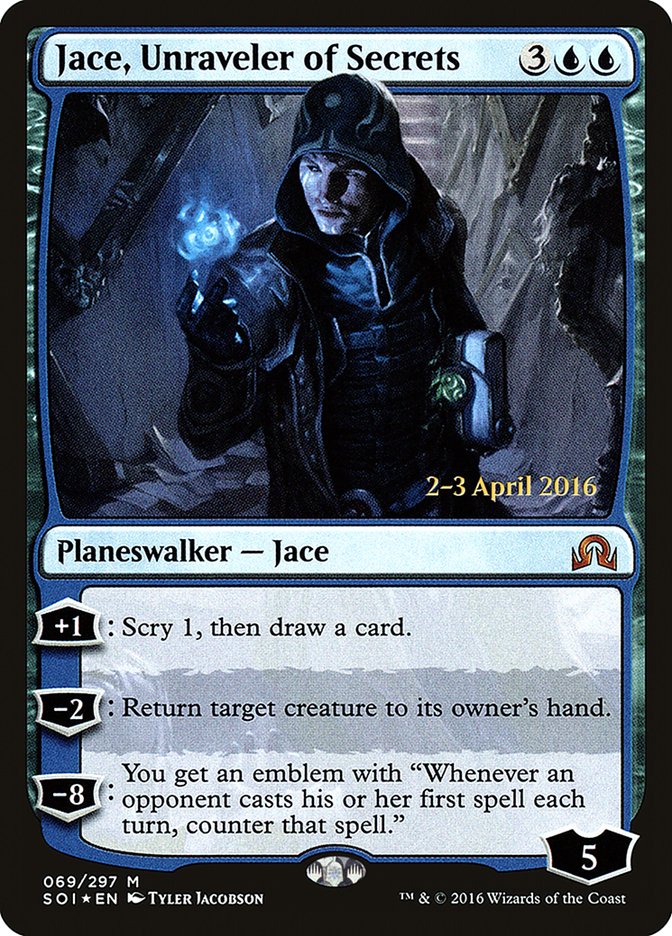 Jace, Unraveler of Secrets [Shadows over Innistrad Prerelease Promos] MTG Single Magic: The Gathering    | Red Claw Gaming