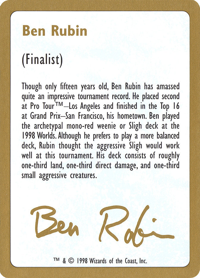 Ben Rubin Bio [World Championship Decks 1998] MTG Single Magic: The Gathering    | Red Claw Gaming