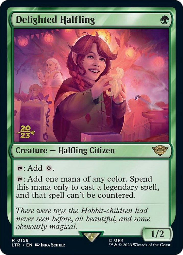 Delighted Halfling [The Lord of the Rings: Tales of Middle-Earth Prerelease Promos] MTG Single Magic: The Gathering    | Red Claw Gaming