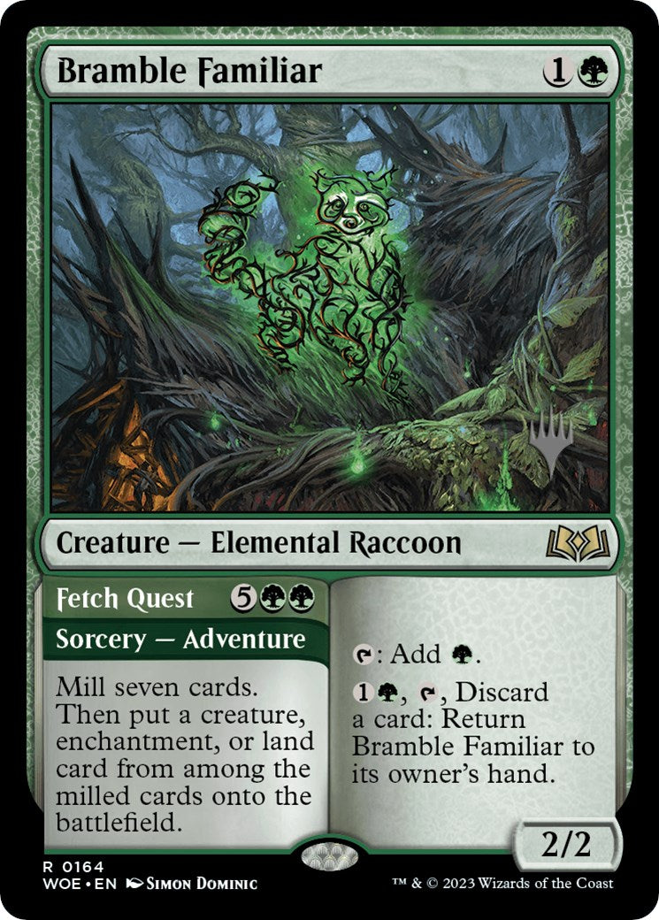 Bramble Familiar // Fetch Quest (Promo Pack) [Wilds of Eldraine Promos] MTG Single Magic: The Gathering    | Red Claw Gaming