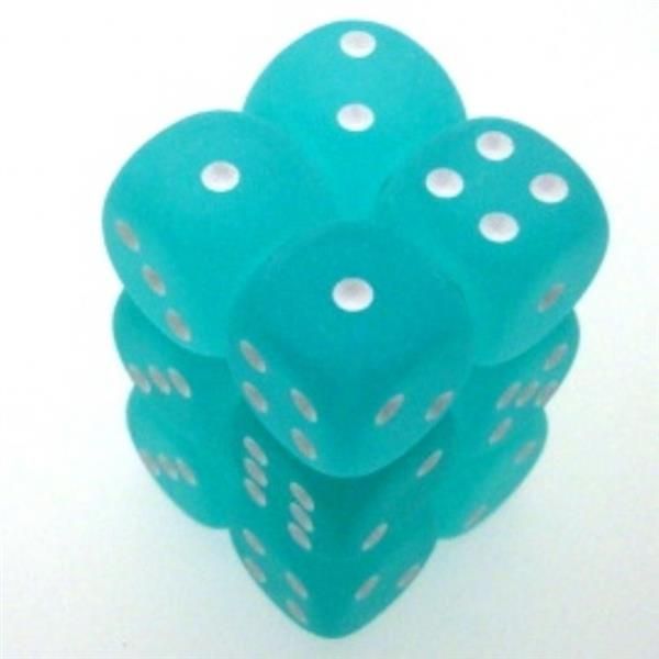 Frosted Teal/White 16mm D6 Dice Chessex    | Red Claw Gaming