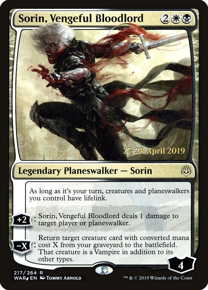 Sorin, Vengeful Bloodlord [War of the Spark Prerelease Promos] MTG Single Magic: The Gathering    | Red Claw Gaming