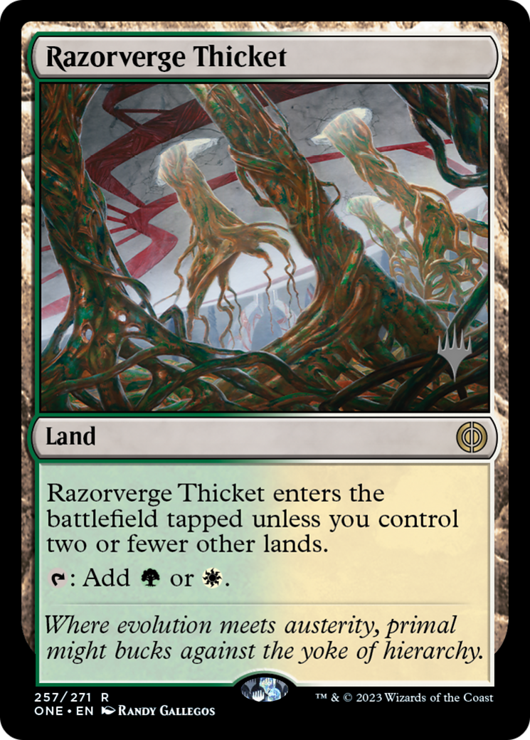 Razorverge Thicket (Promo Pack) [Phyrexia: All Will Be One Promos] MTG Single Magic: The Gathering    | Red Claw Gaming