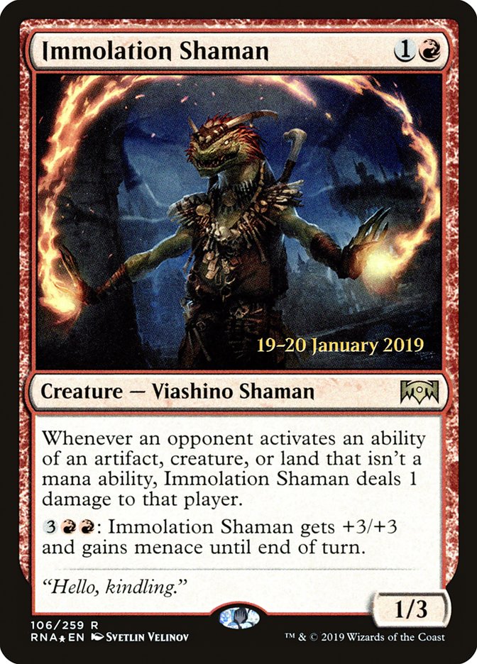 Immolation Shaman [Ravnica Allegiance Prerelease Promos] MTG Single Magic: The Gathering    | Red Claw Gaming