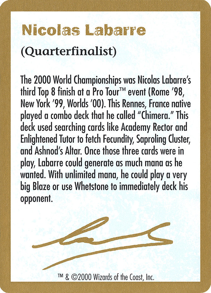 Nicolas Labarre Bio [World Championship Decks 2000] MTG Single Magic: The Gathering    | Red Claw Gaming