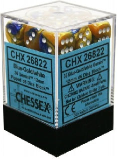 Gemini Blue with Gold/White 12mm D6 Dice Chessex    | Red Claw Gaming