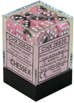 Gemini Black with Pink/White 12mm D6 Dice Chessex    | Red Claw Gaming