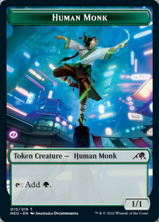 Spirit (002) // Human Monk Double-Sided Token [Kamigawa: Neon Dynasty Tokens] MTG Single Magic: The Gathering    | Red Claw Gaming