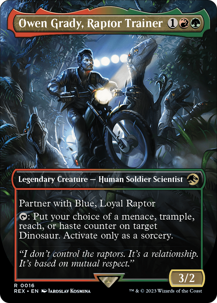 Owen Grady, Raptor Trainer (Borderless) [Jurassic World Collection] MTG Single Magic: The Gathering    | Red Claw Gaming