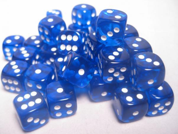 Translucent Blue/White 12mm D6 Dice Chessex    | Red Claw Gaming