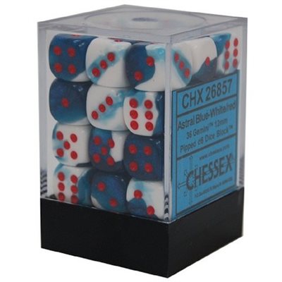 Gemini Astral Blue White/Red 12mm D6 Dice Chessex    | Red Claw Gaming