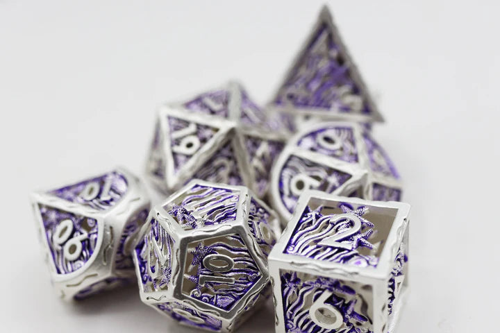 HOLLOW SEASCAPE SILVER & PURPLE RPG METAL DICE SET Dice & Counters Foam Brain Games    | Red Claw Gaming