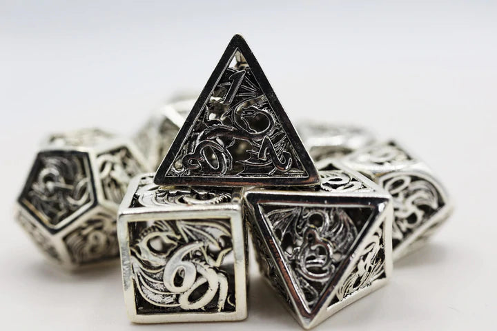 HOLLOW MITHRIL DRAGON RPG METAL DICE SET Dice & Counters Foam Brain Games    | Red Claw Gaming