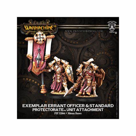 Menoth Exemplar Errant Officer and Standard Miniatures Clearance    | Red Claw Gaming