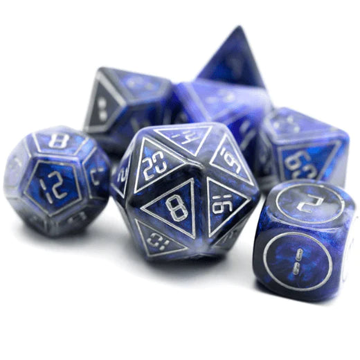 CYBERNATED BLUE & BLACK RPG DICE SET - XLARGE Dice & Counters Foam Brain Games    | Red Claw Gaming