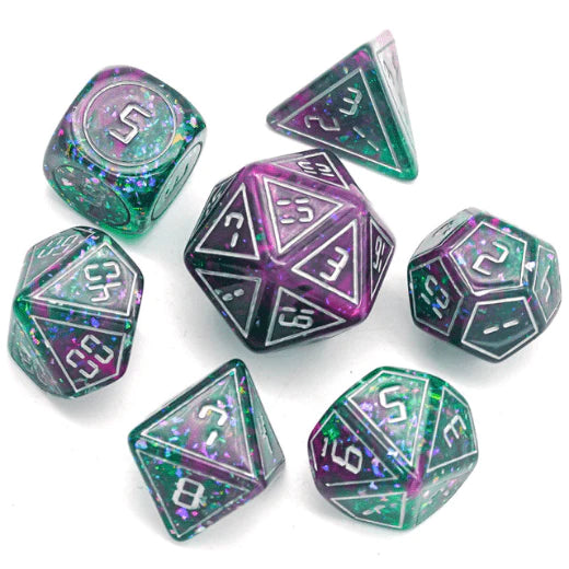 CYBERNATED PINK & GREEN RPG DICE SET - XLARGE Dice & Counters Foam Brain Games    | Red Claw Gaming