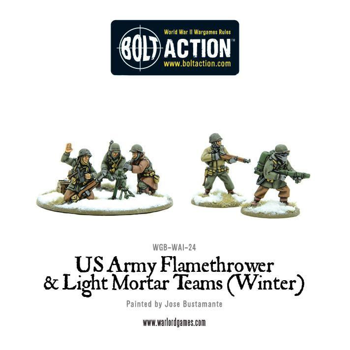 US Army Flamethrower & Light Mortar teams (Winter) American Warlord Games    | Red Claw Gaming