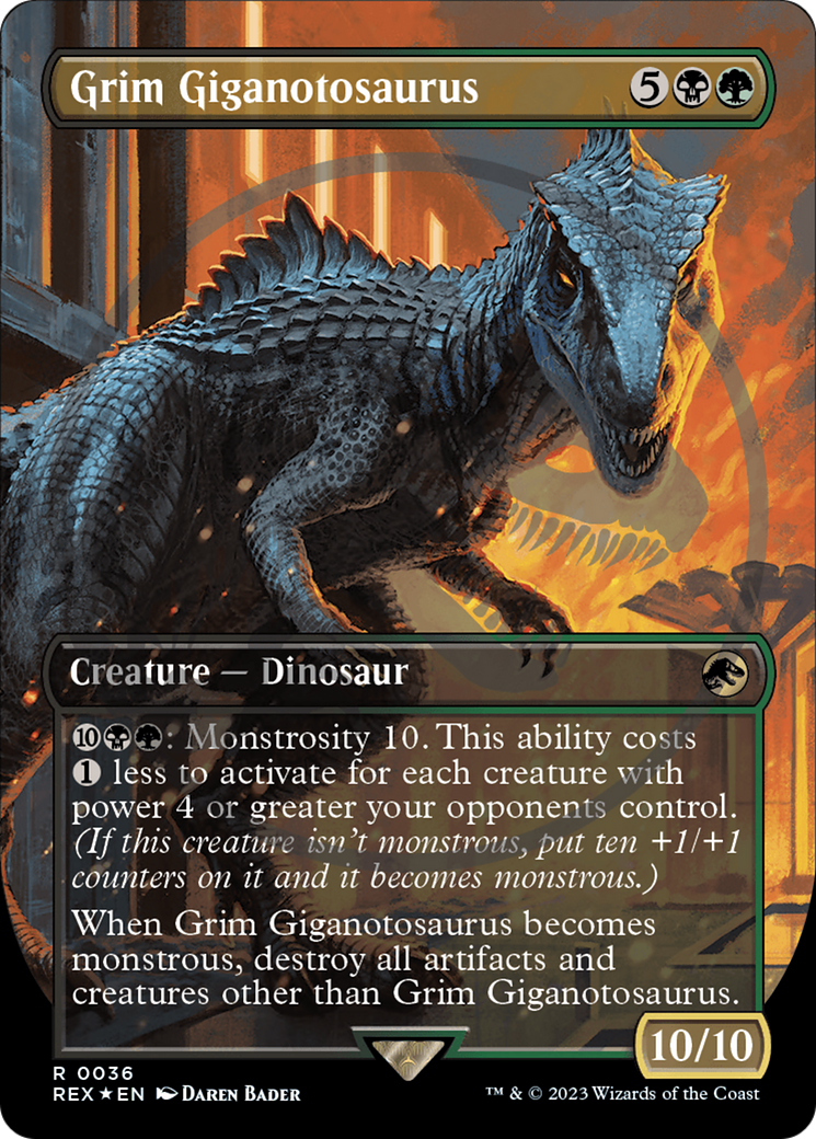 Grim Giganotosaurus (Emblem) (Borderless) [Jurassic World Collection Tokens] MTG Single Magic: The Gathering    | Red Claw Gaming