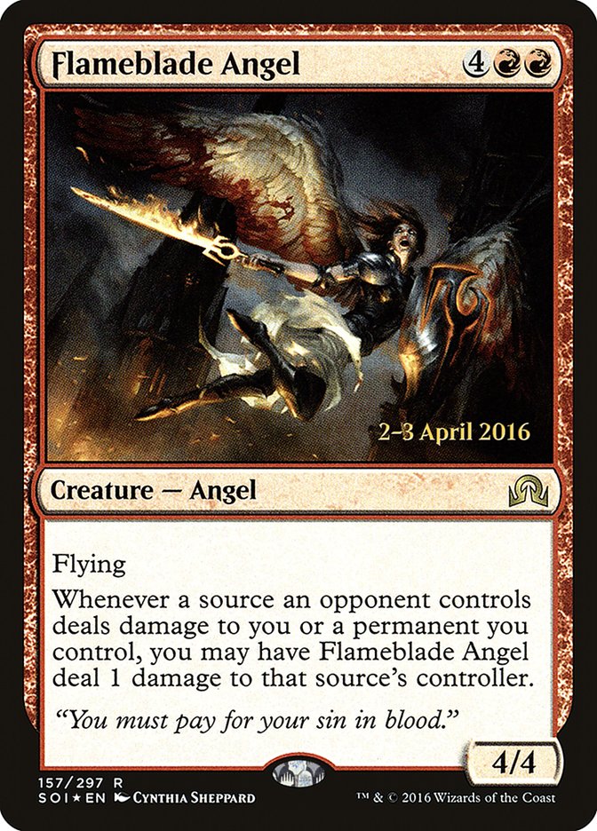 Flameblade Angel [Shadows over Innistrad Prerelease Promos] MTG Single Magic: The Gathering    | Red Claw Gaming