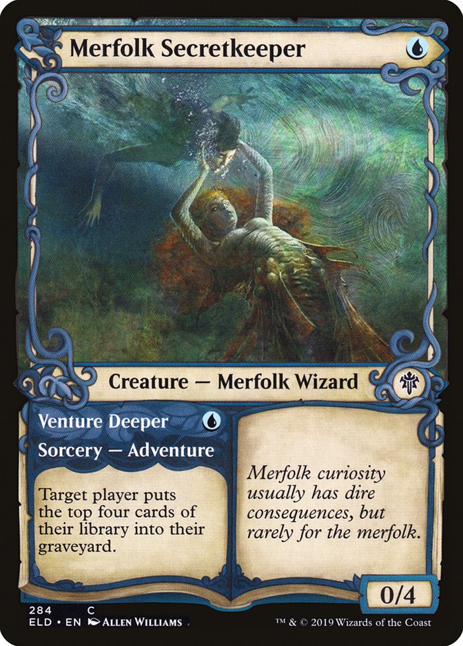 Merfolk Secretkeeper // Venture Deeper (Showcase) [Throne of Eldraine] MTG Single Magic: The Gathering    | Red Claw Gaming