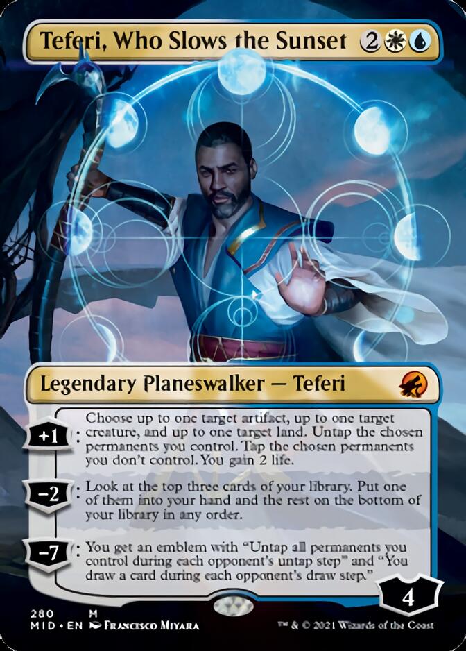 Teferi, Who Slows the Sunset (Borderless) [Innistrad: Midnight Hunt] MTG Single Magic: The Gathering    | Red Claw Gaming