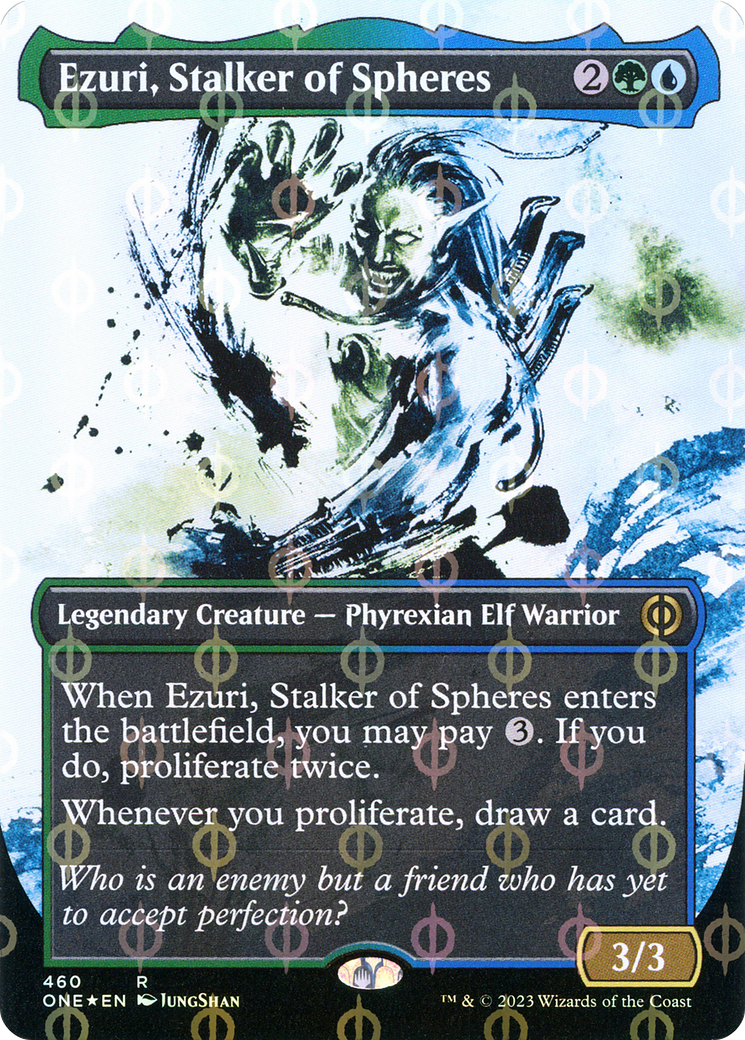 Ezuri, Stalker of Spheres (Borderless Ichor Step-and-Compleat Foil) [Phyrexia: All Will Be One] MTG Single Magic: The Gathering    | Red Claw Gaming