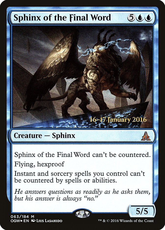 Sphinx of the Final Word [Oath of the Gatewatch Prerelease Promos] MTG Single Magic: The Gathering    | Red Claw Gaming