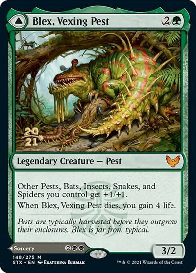 Blex, Vexing Pest // Search for Blex [Strixhaven: School of Mages Prerelease Promos] MTG Single Magic: The Gathering    | Red Claw Gaming