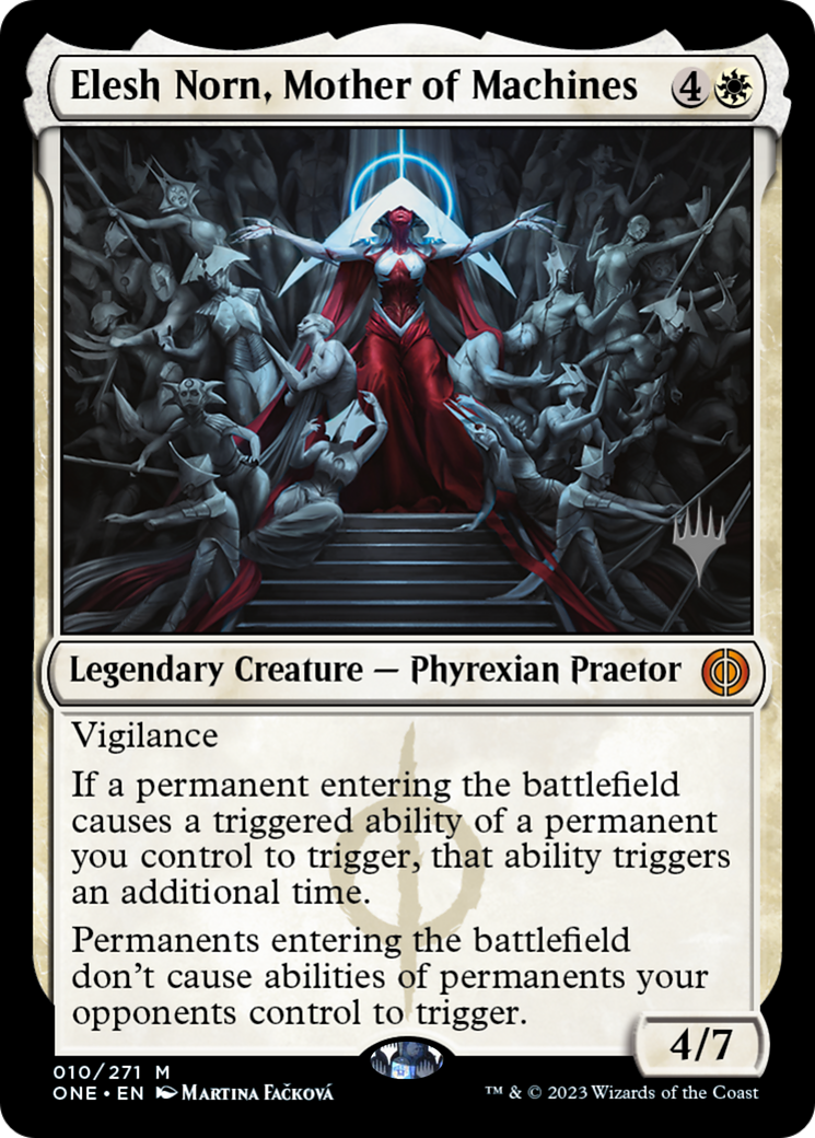 Elesh Norn, Mother of Machines (Promo Pack) [Phyrexia: All Will Be One Promos] MTG Single Magic: The Gathering    | Red Claw Gaming