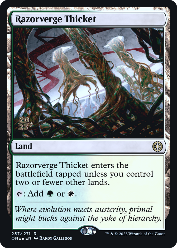 Razorverge Thicket [Phyrexia: All Will Be One Prerelease Promos] MTG Single Magic: The Gathering    | Red Claw Gaming