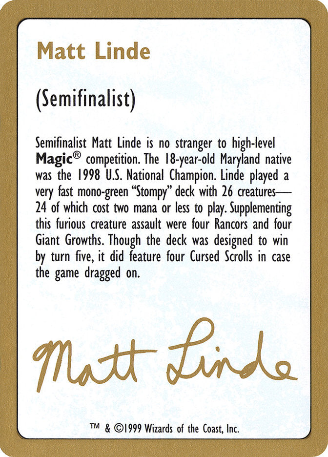 Matt Linde Bio [World Championship Decks 1999] MTG Single Magic: The Gathering    | Red Claw Gaming