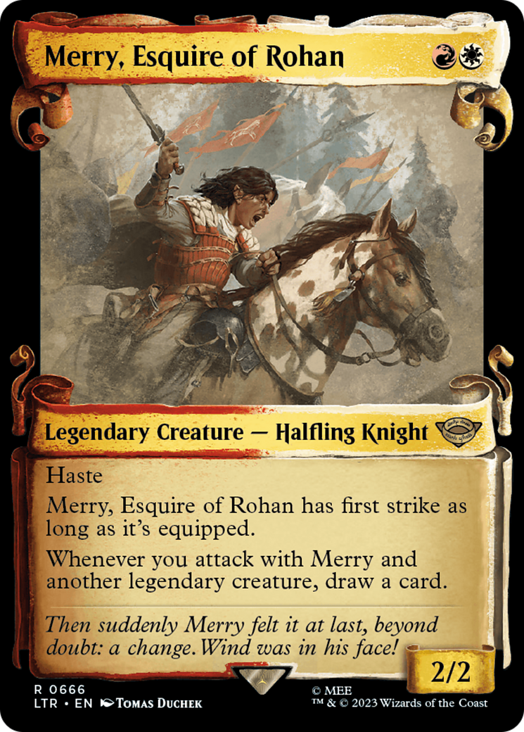 Merry, Esquire of Rohan [The Lord of the Rings: Tales of Middle-Earth Showcase Scrolls] MTG Single Magic: The Gathering    | Red Claw Gaming