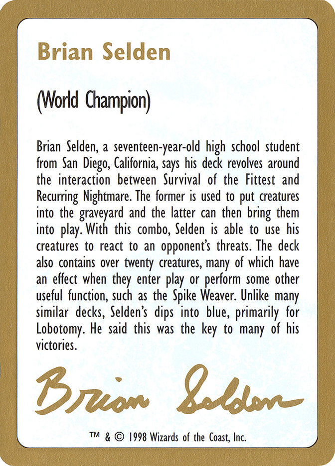 Brian Selden Bio [World Championship Decks 1998] MTG Single Magic: The Gathering    | Red Claw Gaming