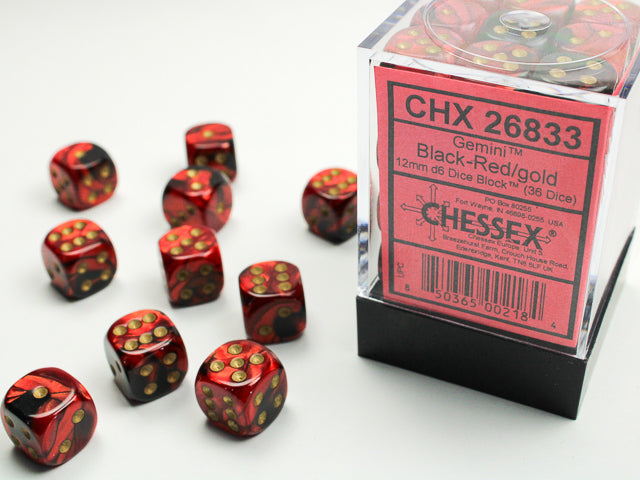 Scarab Black Red/Gold 12mm D6 Dice Chessex    | Red Claw Gaming