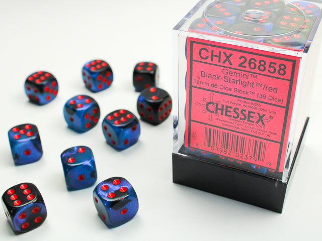 Gemini Black-Starlight/Red 12mm D6 Dice Chessex    | Red Claw Gaming