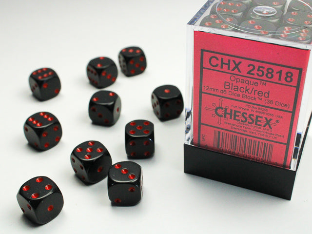 Opaque Black/Red 12mm D6 Dice Chessex    | Red Claw Gaming