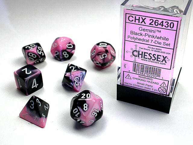 Gemini Black-Pink with White 7-Die Set Dice Chessex    | Red Claw Gaming