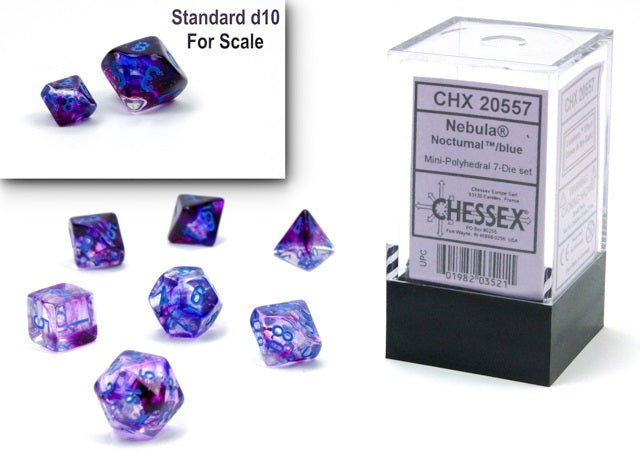 NEBULA MINI-POLYHEDRAL 7-DIE SET NOCTURNAL BLUE LUMINARY Dice Chessex    | Red Claw Gaming