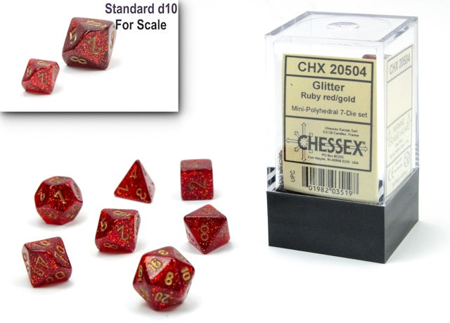 GLITTER MINI-POLYHEDRAL 7-DIE SET RUBY/GOLD Dice Chessex    | Red Claw Gaming