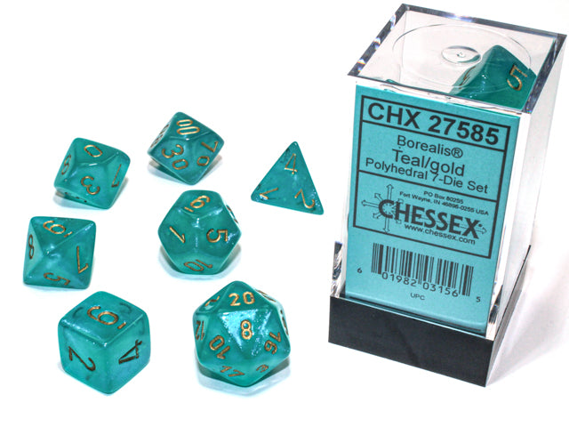 BOREALIS 7-DIE SET TEAL/GOLD LUMINARY Dice Chessex    | Red Claw Gaming