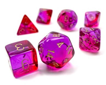 BOREALIS 7-DIE SET TRANSLUCENT RED-VIOLET/GOLD Dice Chessex    | Red Claw Gaming