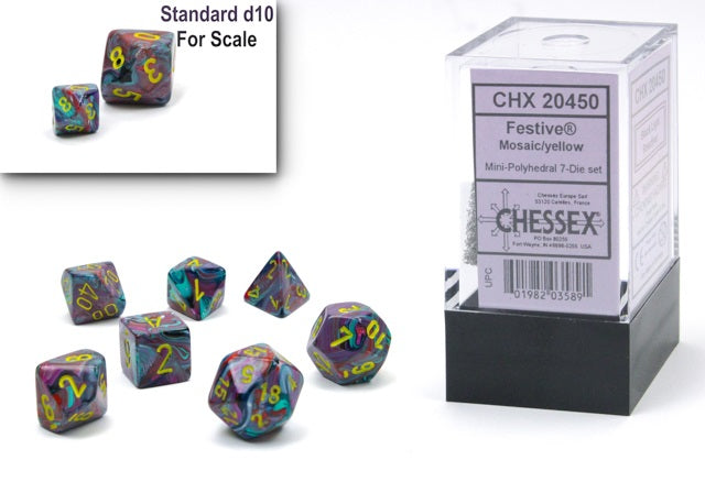 FESTIVE MINI-POLYHEDRAL 7-DIE SET MOSAIC/YELLOW Dice Chessex    | Red Claw Gaming